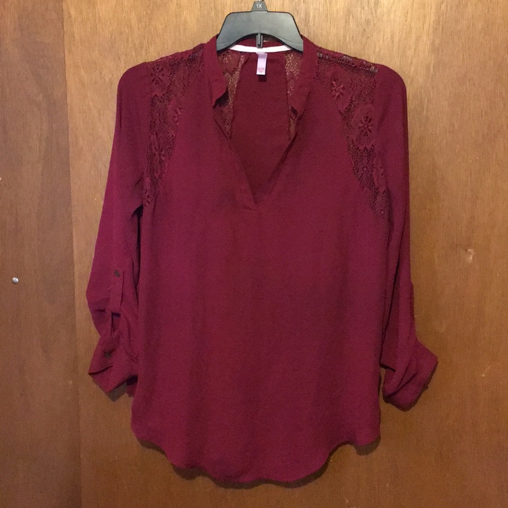 XL Maroon Dress Shirt with Lace Cut Outs